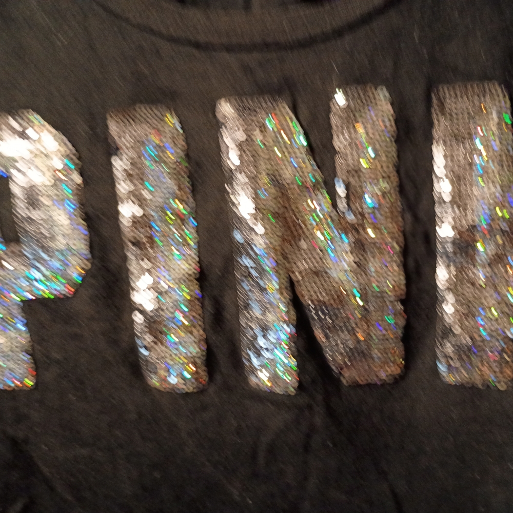 PINK Victoria's Secret Black Tee with Silver Sequins